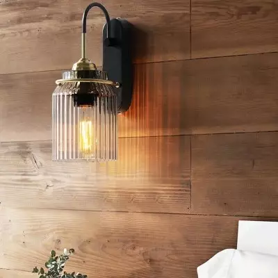 Hale Retro Cylinder Ribbed Glass Wall Sconce Hale Retro Cylinder Ribbed Glass Wall Sconce
