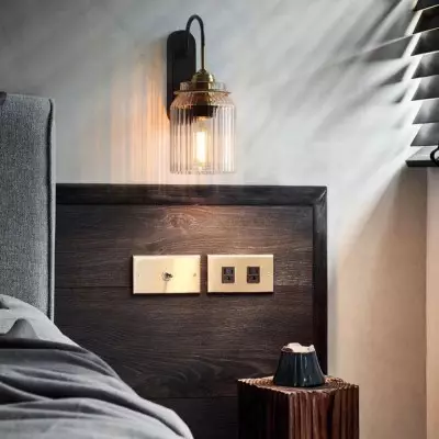 Hale Retro Cylinder Ribbed Glass Wall Sconce Hale Retro Cylinder Ribbed Glass Wall Sconce