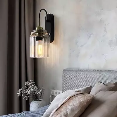 Hale Retro Cylinder Ribbed Glass Wall Sconce Hale Retro Cylinder Ribbed Glass Wall Sconce
