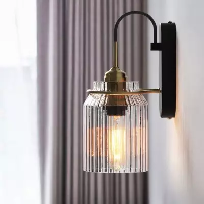 Hale Retro Cylinder Ribbed Glass Wall Sconce Hale Retro Cylinder Ribbed Glass Wall Sconce