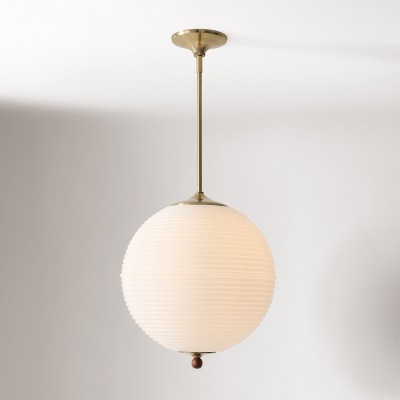 Xan Retro White Globe Ribbed Glass Pendant Light Xan Retro White Globe Ribbed Glass Pendant Light