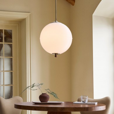 Xan Retro White Globe Ribbed Glass Pendant Light