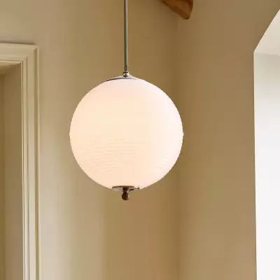 Xan Retro White Globe Ribbed Glass Pendant Light Xan Retro White Globe Ribbed Glass Pendant Light