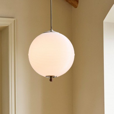 Xan Retro White Globe Ribbed Glass Pendant Light