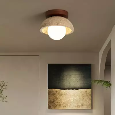 Flynn Wabi-sabi Bowl Shape Travertine Ceiling Light Flynn Wabi-sabi Bowl Shape Travertine Ceiling Light