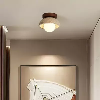 Flynn Wabi-sabi Bowl Shape Travertine Ceiling Light