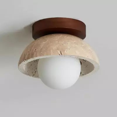 Flynn Wabi-sabi Bowl Shape Travertine Ceiling Light