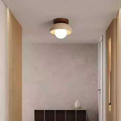 Flynn Wabi-sabi Bowl Shape Travertine Ceiling Light