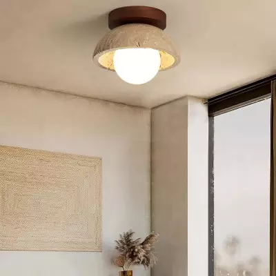 Flynn Wabi-sabi Bowl Shape Travertine Ceiling Light