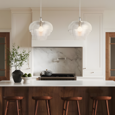 Xena Scandinavian Layered Clear Glass Pendant Light Xena Scandinavian Layered Clear Glass Pendant Light
