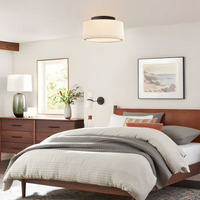 Zuri Farmhouse Drum Linen Ceiling Light Zuri Farmhouse Drum Linen Ceiling Light