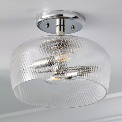 Yael Rustic Bowl Shaped Ribbed Glass Ceiling Light