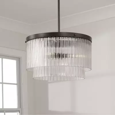 Vance Farmhouse Round Tiered Ribbed Glass Ceiling Light Vance Farmhouse Round Tiered Ribbed Glass Ceiling Light