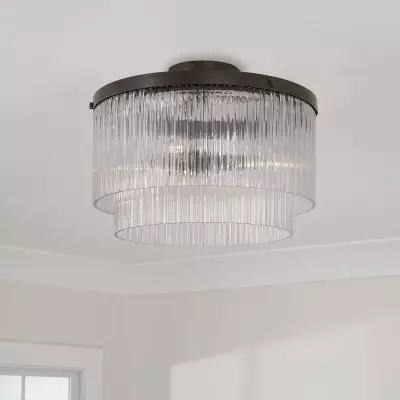 Vance Farmhouse Round Tiered Ribbed Glass Ceiling Light Vance Farmhouse Round Tiered Ribbed Glass Ceiling Light
