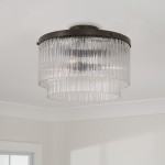 Vance Farmhouse Round Tiered Ribbed Glass Ceiling Light
