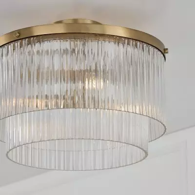 Vance Farmhouse Round Tiered Ribbed Glass Ceiling Light Vance Farmhouse Round Tiered Ribbed Glass Ceiling Light