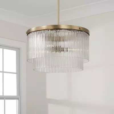 Vance Farmhouse Round Tiered Ribbed Glass Ceiling Light Vance Farmhouse Round Tiered Ribbed Glass Ceiling Light