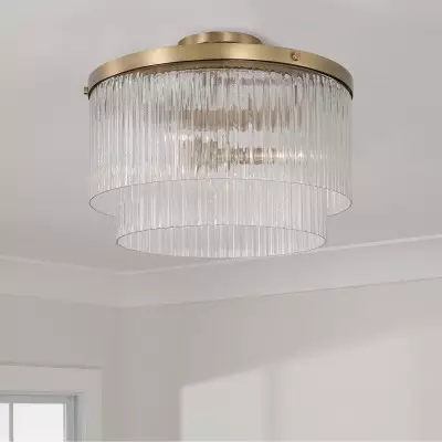 Vance Farmhouse Round Tiered Ribbed Glass Ceiling Light Vance Farmhouse Round Tiered Ribbed Glass Ceiling Light