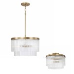 Vance Farmhouse Round Tiered Ribbed Glass Ceiling Light