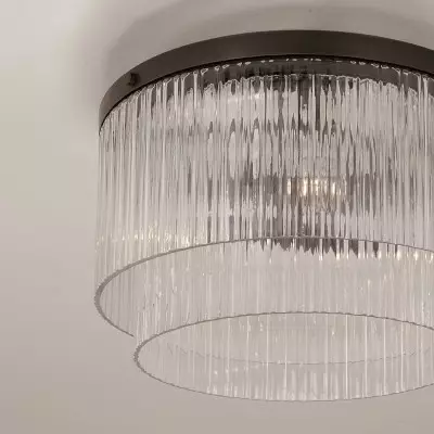 Vance Farmhouse Round Tiered Ribbed Glass Ceiling Light Vance Farmhouse Round Tiered Ribbed Glass Ceiling Light