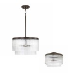 Vance Farmhouse Round Tiered Ribbed Glass Ceiling Light