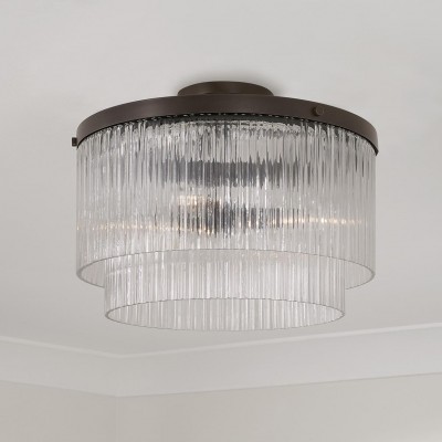 Vance Farmhouse Round Tiered Ribbed Glass Ceiling Light Vance Farmhouse Round Tiered Ribbed Glass Ceiling Light