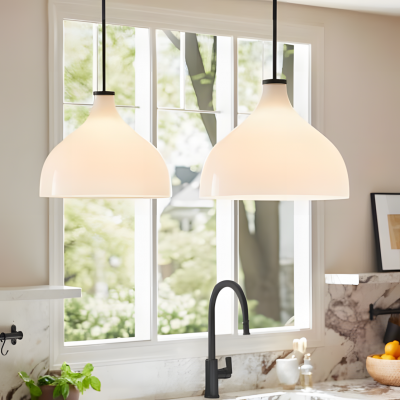 Rylan Rustic Metal Milk Glass Pendant Light