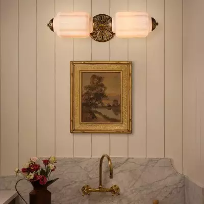 Cyrilith Vintage Art Deco Milk Glass Eloise Vanity Light Cyrilith Vintage Art Deco Milk Glass Eloise Vanity Light