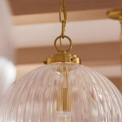 Hana Farmhouse Ribbed Glass Globe Pendant Light