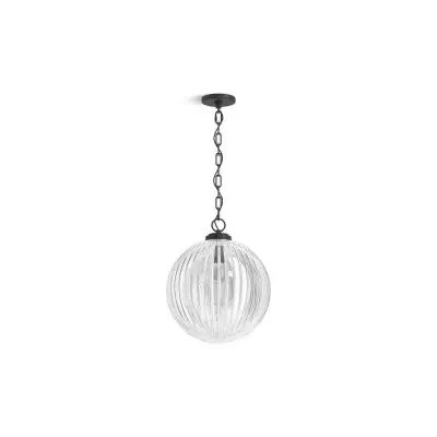 Hana Farmhouse Ribbed Glass Globe Pendant Light