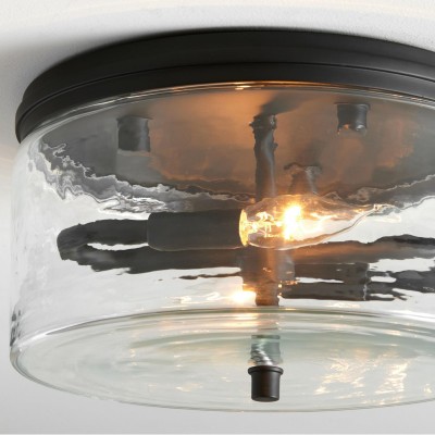 Quinlan Modern Black Drum Glass Flush Mount Ceiling Light