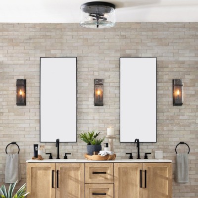 Quinlan Modern Black Drum Glass Flush Mount Ceiling Light