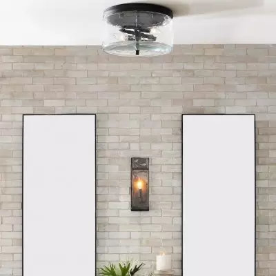 Quinlan Modern Black Drum Glass Flush Mount Ceiling Light Quinlan Modern Black Drum Glass Flush Mount Ceiling Light