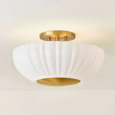 Sable Retro Mike Glass Pleated Flush Mount Celing Light Sable Retro Mike Glass Pleated Flush Mount Celing Light