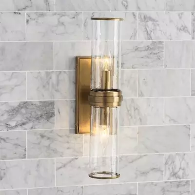 Cora Farmhouse Hammered Glass Double Tube Sconce Cora Farmhouse Hammered Glass Double Tube Sconce
