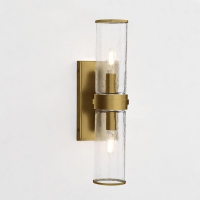 Cora Farmhouse Hammered Glass Double Tube Sconce