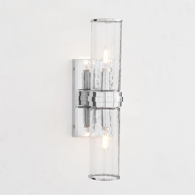 Cora Farmhouse Hammered Glass Double Tube Sconce Cora Farmhouse Hammered Glass Double Tube Sconce
