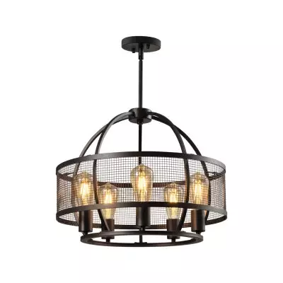 Iker Industrial Black 5-Light Metal Drum Chandelier Iker Industrial Black 5-Light Metal Drum Chandelier