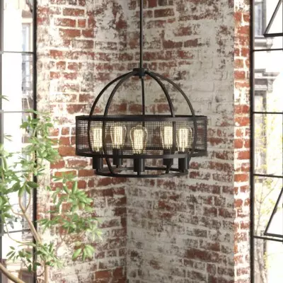 Iker Industrial Black 5-Light Metal Drum Chandelier Iker Industrial Black 5-Light Metal Drum Chandelier