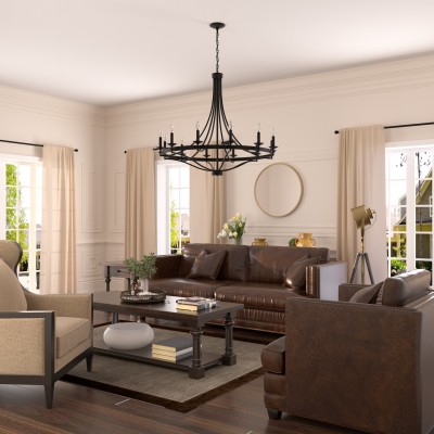 Adele Farmhouse Black Metal Wagon Wheel Chandelier