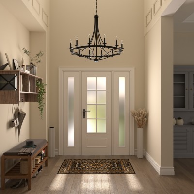 Adele Farmhouse Black Metal Wagon Wheel Chandelier