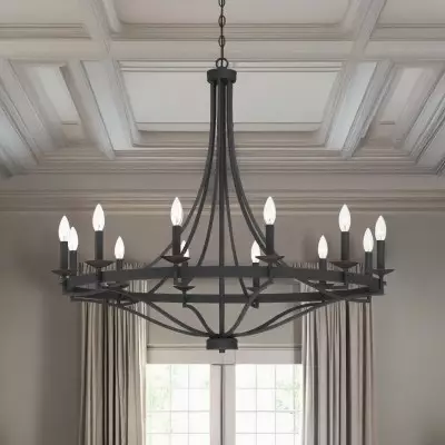 Adele Farmhouse Black Metal Wagon Wheel Chandelier Adele Farmhouse Black Metal Wagon Wheel Chandelier