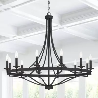 Adele Farmhouse Black Metal Wagon Wheel Chandelier Adele Farmhouse Black Metal Wagon Wheel Chandelier