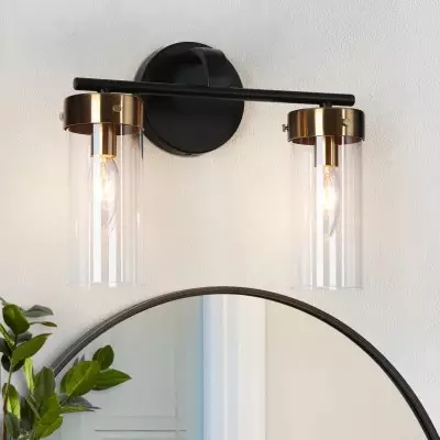 Eadric Modern Black Cylindrical Glass Wall Sconce Eadric Modern Black Cylindrical Glass Wall Sconce