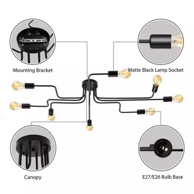 Phaedros Industrial Black Semi Flush Mount Ceiling Light