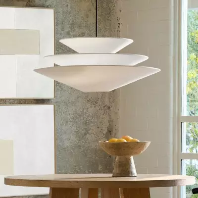 Orabella Scandinavian Tiered Linen Cone Pendant Light Orabella Scandinavian Tiered Linen Cone Pendant Light