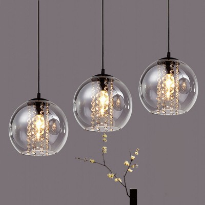 Mhyrra Farmhouse 3-Light Grey Glass Crystal Pendant Light Mhyrra Farmhouse 3-Light Grey Glass Crystal Pendant Light