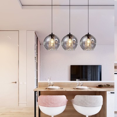 Mhyrra Farmhouse 3-Light Grey Glass Crystal Pendant Light Mhyrra Farmhouse 3-Light Grey Glass Crystal Pendant Light