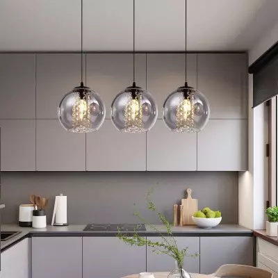 Mhyrra Farmhouse 3-Light Grey Glass Crystal Pendant Light Mhyrra Farmhouse 3-Light Grey Glass Crystal Pendant Light