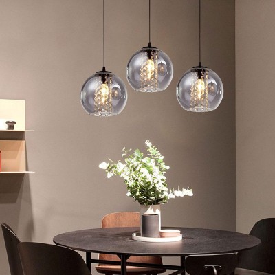 Mhyrra Farmhouse 3-Light Grey Glass Crystal Pendant Light Mhyrra Farmhouse 3-Light Grey Glass Crystal Pendant Light